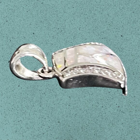 Vtg Sterling Silver AK Pendant Mosaic Lab Opal Inlay CZ Accents Artisan Design - Picture 5 of 9